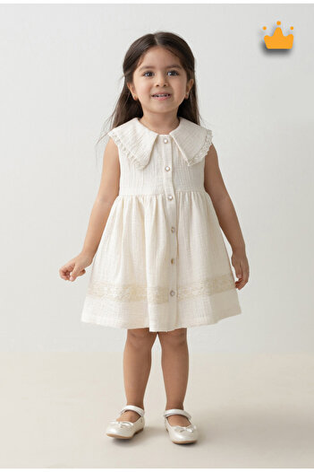 Mymio 0-24 Months 100% Cotton Baby Girl Child Buttoned Lace Glitter Muslin Summer Eid Dress 4212