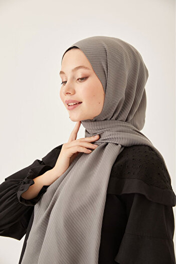 FRESCO SCARFS Women's Hijab Silky Cotton Jacquard Stripe Pattern Shawl*smoked