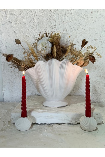 Zigzag Home Oyster Vase Large Size / 2 Pieces Oyster, Mussel Candle Holder Bohemian Decorative Mussel Vase Set with Gift