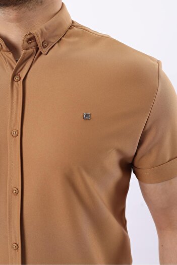 comstar Чоловіча короткорукавна сорочка Slim Fit літня Basic кавового кольору