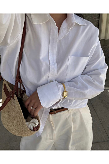 King Brothers Pinterest White Loose Fit Women's Shirt with Pockets