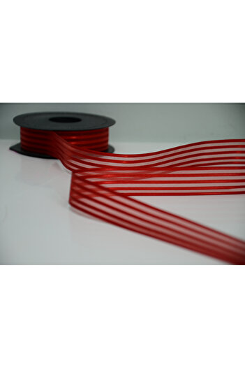 ÇINARASYADAHOME Red 5 Stripes Chiffon Ribbon 2.5 cm X 5 Meters for Gift Package, Bouquet, Wedding and Decoration