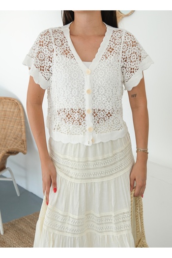 BLUE DAY'S Women's Short-Sleeved Crochet Cardigan Bohemian Style