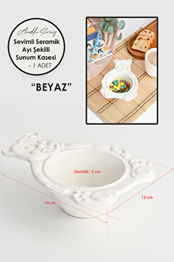Anadolu Saray Beyaz Ayı Şeklinde Handmade Seramik Servis Sunum Kasesi ve Tabağı Servis Sunum İkramlık - 1 ADET