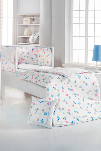 SYDNEY Baby 5-Piece Sleeping Set 100% Cotton 100X135Cm Blue Flying Baloon -Duvet Cover Set- 70X140 Elasticized
