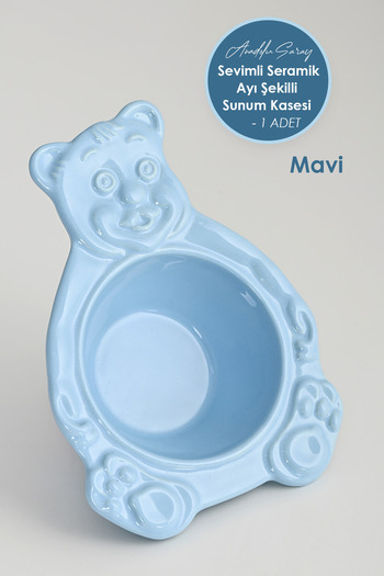 Anadolu Saray Mavi Ayı Şeklinde Handmade Seramik Servis Sunum Kasesi ve Tabağı Servis Sunum İkramlık - 1 ADET