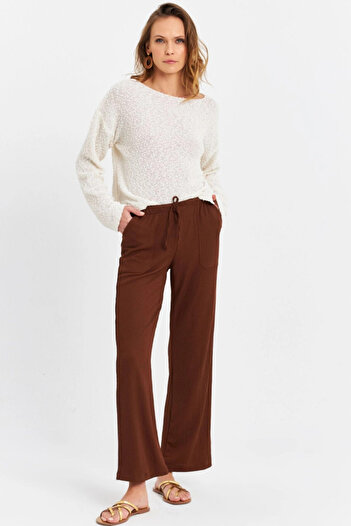 Cool & Sexy Kadın Kahverengi Beli Lastikli Palazzo Pantolon ATS80745