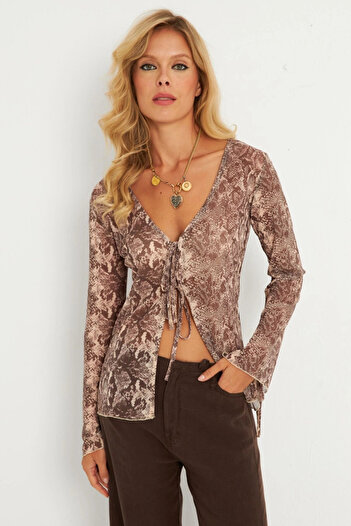 Cool & Sexy Snake Patterned Stone Tulle Women's Blouse - Gç175