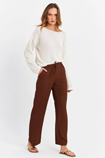Cool & Sexy Kadın Kahverengi Beli Lastikli Palazzo Pantolon ATS80745