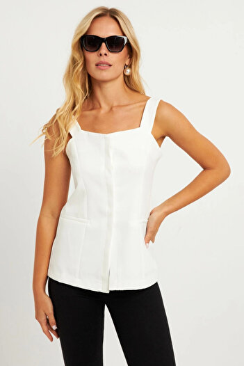 Cool & Sexy Women's White Hidden Button Vest TW60236
