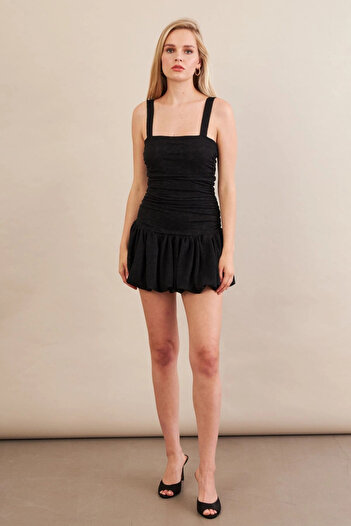 Cool & Sexy Women's Black Flounced Lined Mini Tulle Dress Ked7316