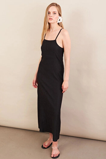 Cool & Sexy Women's Black Strappy Midi Dress Flu7314