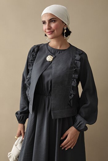 InStyle Fırfır Ceketli Modal Antrasit Jile Elbise