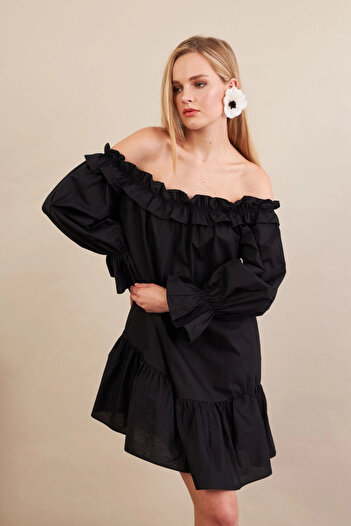 Cool & Sexy Women's Black Madonna Collar Midi Dress Psg1012