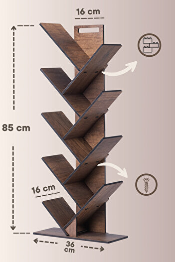 Vigo Wood GEOMETRİK 8 RAFLI AĞAÇ KİTAPLIK DEKORATİF RAF