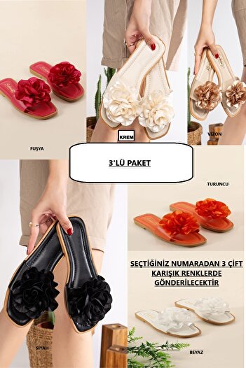 Jackers 3-Piece Rose Floral Slippers Home Slippers Dowry Gift Bundle Slippers