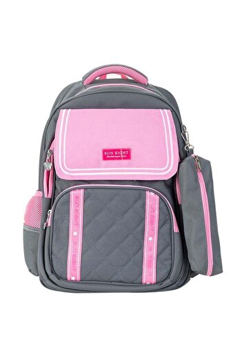 Generic Kids School Backpack With Pencil Pouch Grey/Pink
