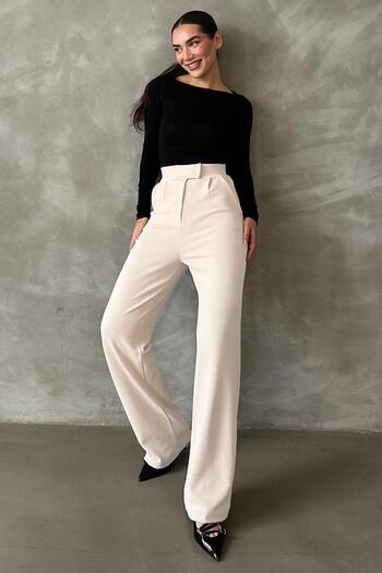 Madmext White Lycra Velcro Closure Palazzo Trousers Mg2291