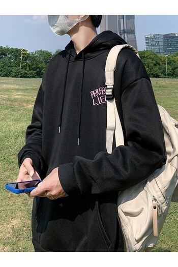 DUBU BUTİK Φούτερ Perfect Life - Μαύρη στάμπα Oversize Hooded