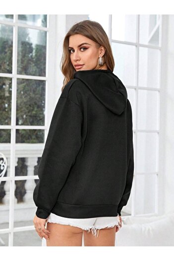 CLAYES Heart Logo Sweatshirt - Black Printed Oversize Hoodie
