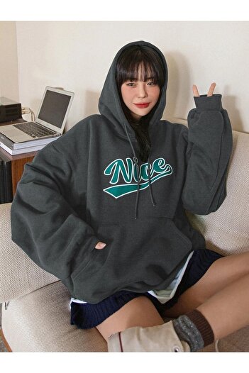 DUBU BUTİK Ωραίο φούτερ - Smoked Printed Oversize Hooded