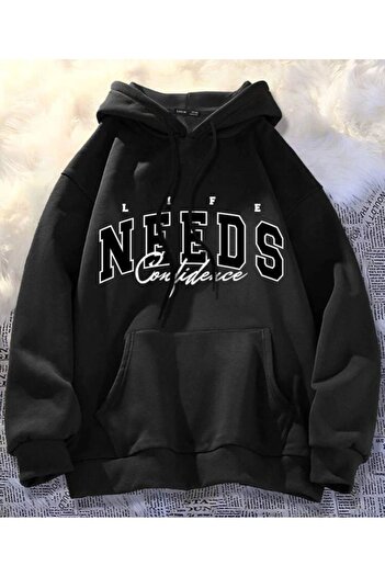 VBSVİBES UNISEX Hooded Oversize Sweatshirt Black NEEDS