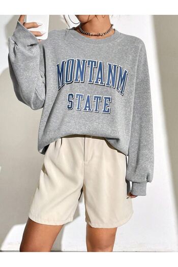 CLAYES Montanm State Sweatshirt - Gray Printed Oversize Crew Neck
