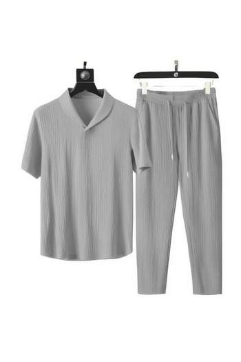 SeusCraft Bürümcük Crinkle T-Shirt Pants Set - Gray Regular Baby Collar
