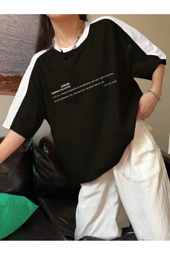 CLAYES Leisure Future Pieced Single Jersey T-Shirt - Black Body Shoulder White Pieced Oversize Unisex