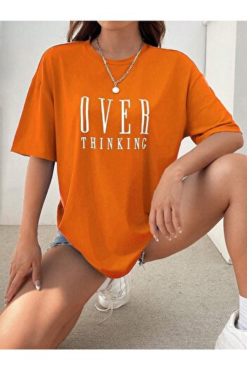 CLAYES Orange Oversize Printed Crew Neck Short Sleeve T-Shirt