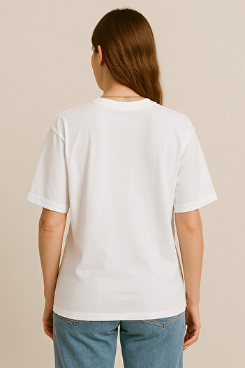 CLAYES Women's Rabbit Printed Oversize White T-Shirt