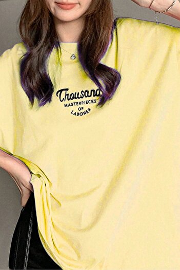 CLAYES Thousand Supreme T-Shirt - Yellow Printed Oversize Crew Neck Short Sleeve T-Shirt