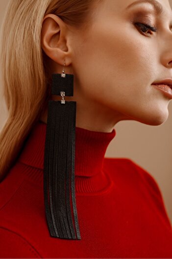DENİZ TASARIM Leather Earrings Single SideLength 22cm