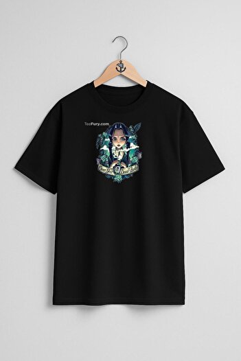Bahriyeli Collection Oversize Wednesday Addams Unisex T-Shirt with Chest Design