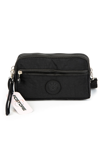 FCSTORE Unisex Black Wallet Waterproof Klinkır 3 Compartment Front Zipper Kılinkır Wallet