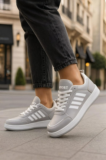 İmerShoes Günlük Buz Grisi Unisex Sneaker Spor Ayakkabı Bağcıklı Çizgi Detaylı Rahat Tırtık Taban 3438