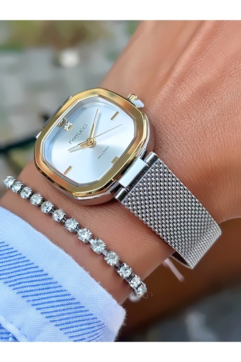 Ferrucci Steel Mesh Cord Milano Square Case Women's Wristwatch + Bracelet with Gift