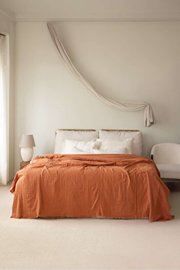 ZEYPBA Cinnamon Double 3 Layer Muslin Pique / Muslin Bedspread |   Double Face |   100% Cotton