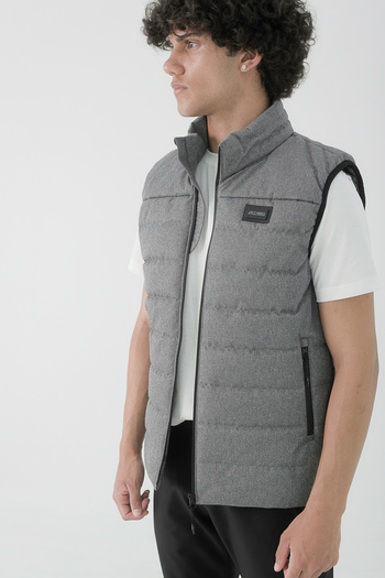 Longberg Men's Thick Winter Quilted Stand Collar Zippered Vest Gray