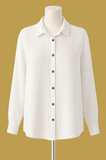 Elif Women's White Long Sleeve Soft Shirt