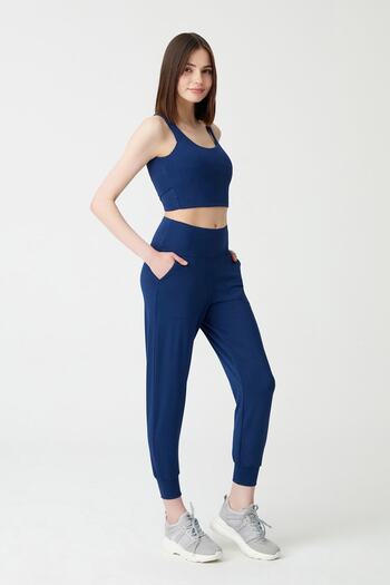 Los Ojos Women's Navy Blue High Waist Jogger Sweatpants