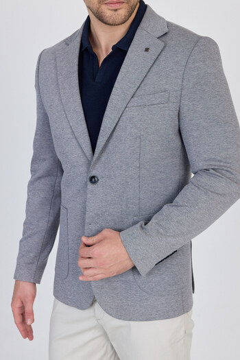 Frappoli Feniks Men's Dark Navy Blue Half Liner Bag Pocket Cotton Blended Lycra Slimfit Sports Blazer Jacket