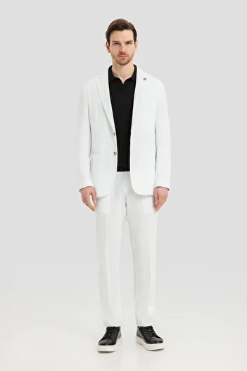 Sabri Özel Mono Collar Linen Suit White