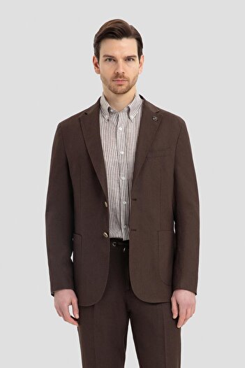 Sabri Özel Mono Collar Linen Suit Brown