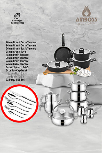 Amboss 93 Pieces Stainless Steel And Casting Fireproof Non-Stick Pot Cutlery Spoon Dowry Set