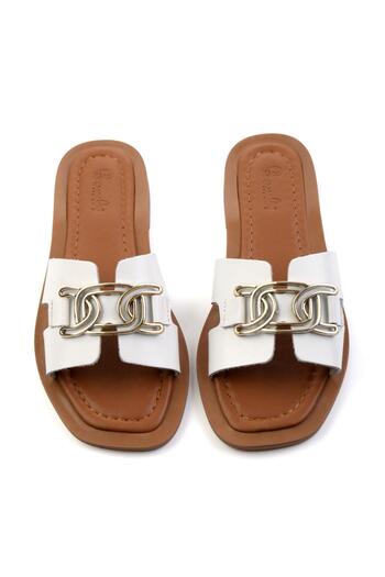 Bambi White Leather Women's Slippers K04826053503