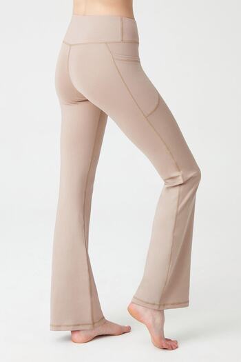 Los Ojos Beigefarbene, glättende Bootcut-Strumpfhose mit hoher Taille und ausgestelltem Bein und doppelter Tasche