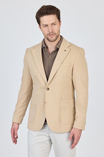 Frappoli Feniks Men's Mink Half Lining Bag Pocket Cotton Blended Lycra Slimfit Sports Blazer Jacket