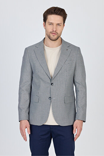 Frappoli Martinelli Men's Dark Navy Blue Small Patterned Polyester Fabric Sports Blazer Jacket
