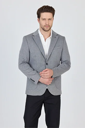 Frappoli Feniks Men's Black-Grey Half-Liner Bag Pocket Cotton Blend Lycra Slimfit Sports Blazer Jacket